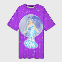 Женская длинная футболка Дева, воплощение Луны, звёздное лиловое небо