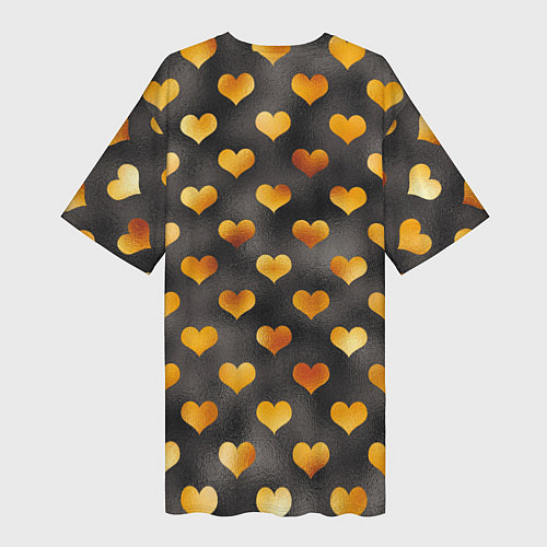 Женская длинная футболка Сердечки Gold and Black / 3D-принт – фото 2