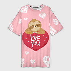 Женская длинная футболка Ленивец с сердцем Сердца паттерн