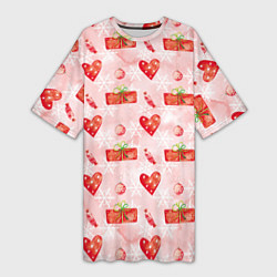 Женская длинная футболка Подарки и сердечки