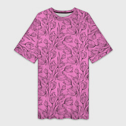 Женская длинная футболка Узор тюльпанов
