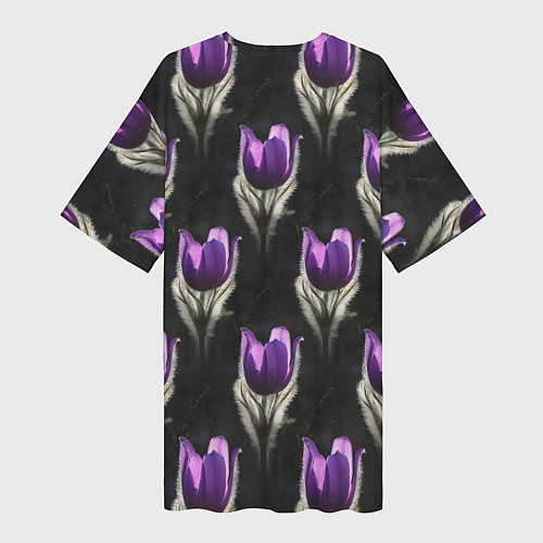 Женская длинная футболка Фиолетовые цветы - паттерн / 3D-принт – фото 2