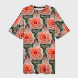 Женская длинная футболка Нежные розы паттерн