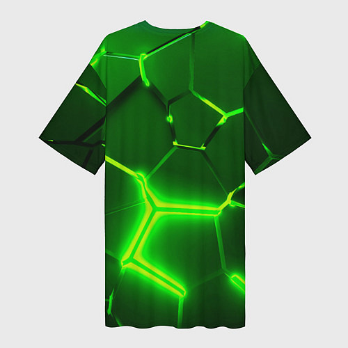Женская длинная футболка 3D ПЛИТЫ НЕОН NEON GREEN HEXAGON РАЗЛОМ / 3D-принт – фото 2