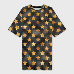 Женская длинная футболка Золотые звезды на черном