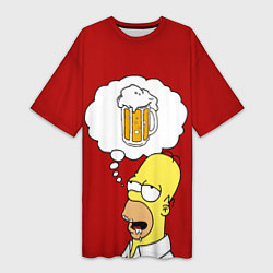 Футболка женская длинная Гомер думает о пиве Симпсоны Simpsons, цвет: 3D-принт