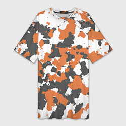 Футболка женская длинная Orange Camo, цвет: 3D-принт