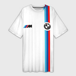 Футболка женская длинная БМВ 3 STRIPE BMW WHITE, цвет: 3D-принт