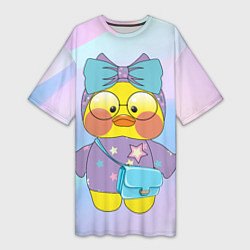 Футболка женская длинная Лалафанфан с голубым бантом, цвет: 3D-принт