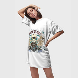 Футболка женская длинная ROCKNROLL музыкант, цвет: 3D-принт — фото 2