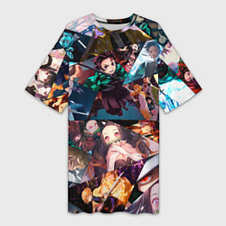 Футболка женская длинная Kimetsu no aiba Все персонажи, цвет: 3D-принт