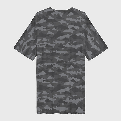 Женская длинная футболка Тёмно-Серый Камуфляж Рыбака / 3D-принт – фото 2