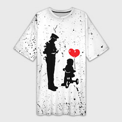 Женская длинная футболка Banksy - ребенок на велосипеде