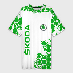 Футболка женская длинная SKODA Логотип СОТЫ, цвет: 3D-принт