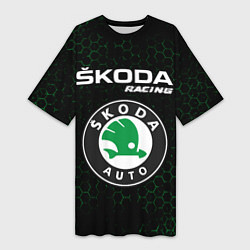 Футболка женская длинная ШКОДА Racing Соты, цвет: 3D-принт
