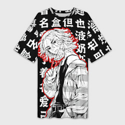 Женская длинная футболка Майки и иероглифы Токийские мстители