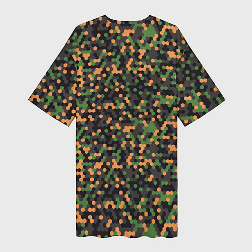 Женская длинная футболка Абстрактный геометрический оранжевый черный и зеле / 3D-принт – фото 2
