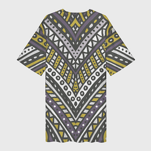 Женская длинная футболка Абстрактный узор в стиле дудл Желтый, серый и белы / 3D-принт – фото 2