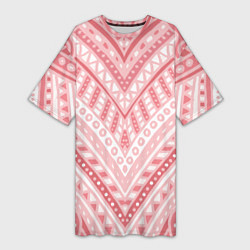 Женская длинная футболка Абстракция в стиле дудл Розовый и белый цвета Лини