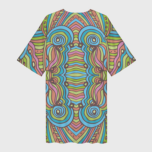 Женская длинная футболка Абстрактный разноцветный узор Линии, волны, полосы / 3D-принт – фото 2