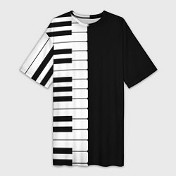 Женская длинная футболка Черно-Белое Пианино Piano