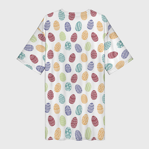 Женская длинная футболка Пасхальные яйца Паттерн на белом фоне / 3D-принт – фото 2