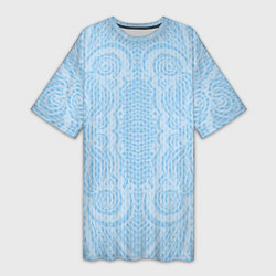 Женская длинная футболка Вязаный светлый узор, абстракция Нежный голубой цв