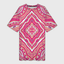Женская длинная футболка Абстракция Узор розового цвета