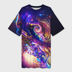 Женская длинная футболка Neon space pattern 3022