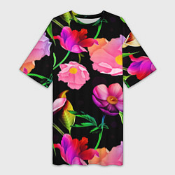 Футболка женская длинная Цветочный узор Floral pattern, цвет: 3D-принт