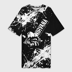 Футболка женская длинная NIRVANA краска, цвет: 3D-принт