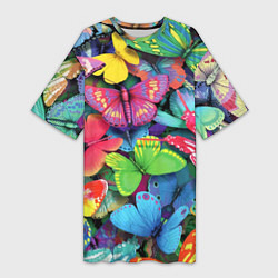 Женская длинная футболка Стая бабочек Pattern