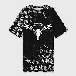 Футболка женская длинная WALHALLA TEAM BLACK WHITE ЛОГО ТОКИЙСКИЕ МСТИТЕЛИ, цвет: 3D-принт