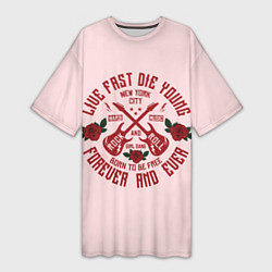 Женская длинная футболка ROCK AND ROLL гитары и розы
