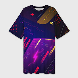 Женская длинная футболка Cyber neon pattern Vanguard