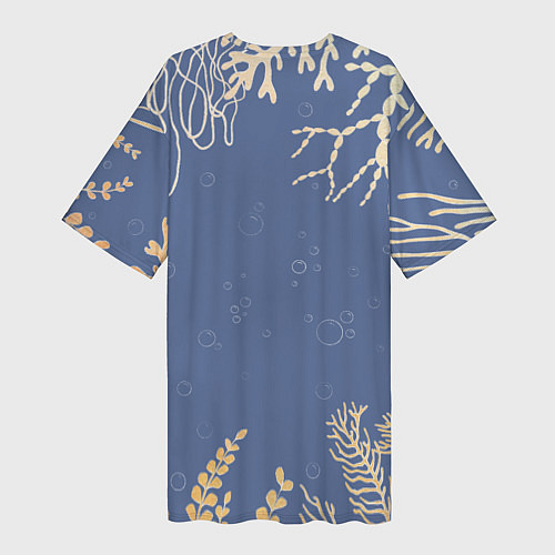 Женская длинная футболка Разноцветные акварельные рыбки с морскими водоросл / 3D-принт – фото 2