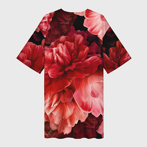 Женская длинная футболка Цветы Красные Пионы / 3D-принт – фото 2