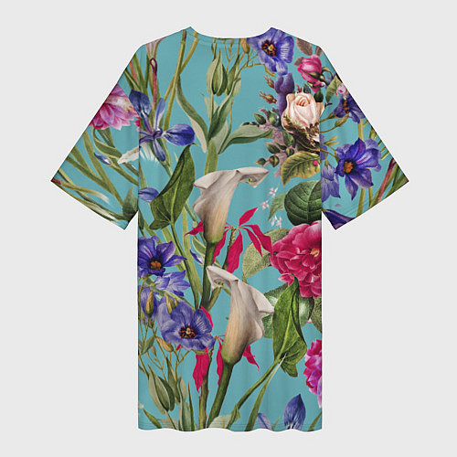 Женская длинная футболка Цветы Ярко-Синие / 3D-принт – фото 2