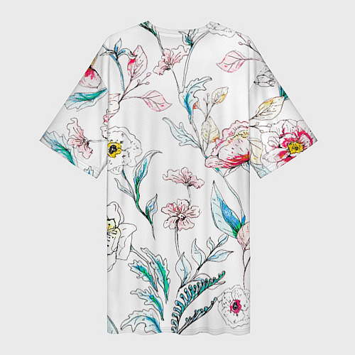 Женская длинная футболка Цветы Нарисованные / 3D-принт – фото 2
