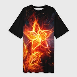 Женская длинная футболка Flower Neon Fashion 2035 Flame