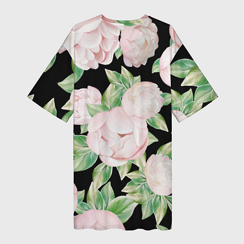 Женская длинная футболка Цветы Нарисованные Пионы / 3D-принт – фото 2