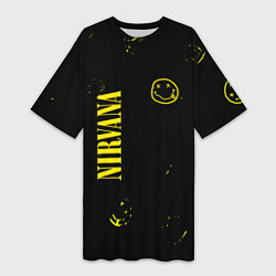 Женская длинная футболка Nirvana паттерн смайлы