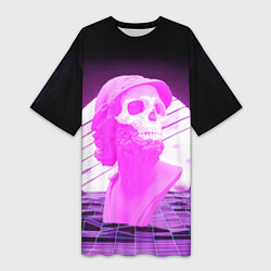 Футболка женская длинная Vaporwave Skull Психоделика, цвет: 3D-принт