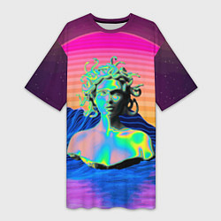 Женская длинная футболка Gorgon Medusa Vaporwave Neon Mountains