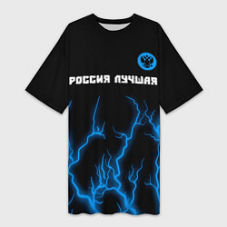 Женская длинная футболка RUSSIA - ГЕРБ Россия Лучшая Молнии