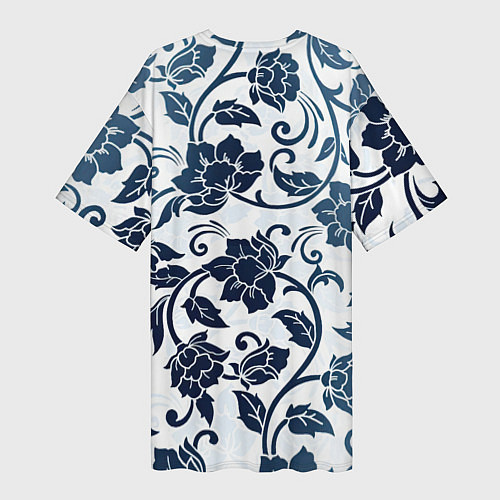 Женская длинная футболка Гжелевые цветы / 3D-принт – фото 2