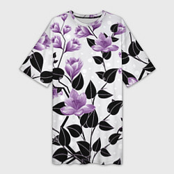 Женская длинная футболка Распустившиеся фиолетовые цветы