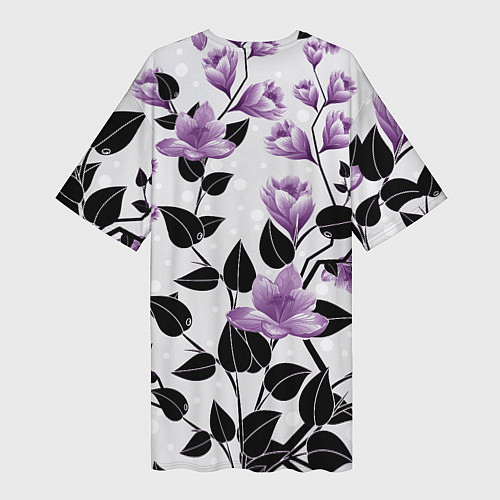 Женская длинная футболка Распустившиеся фиолетовые цветы / 3D-принт – фото 2