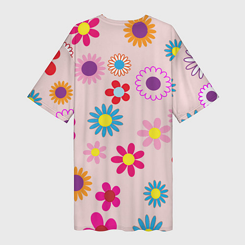 Женская длинная футболка Мультяшные цветочки / 3D-принт – фото 2