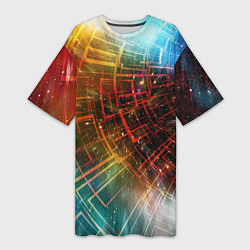 Женская длинная футболка Portal - Neon Space - туннель из энергетических па